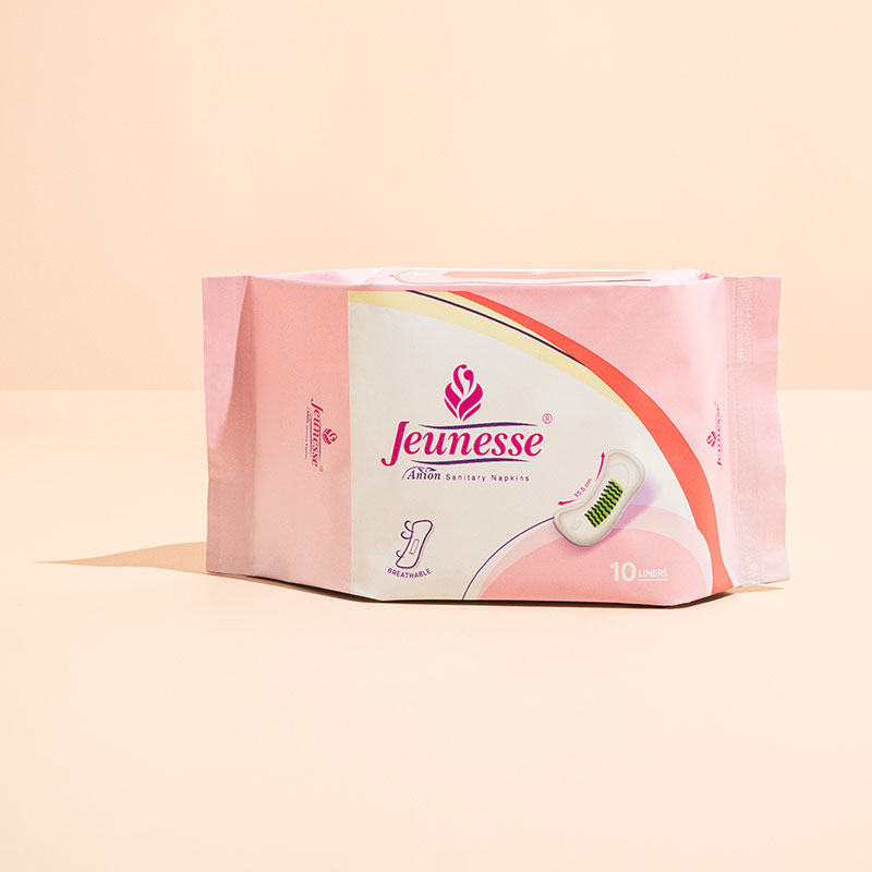 Jeunesse Anion panty liners pack on a soft backdrop